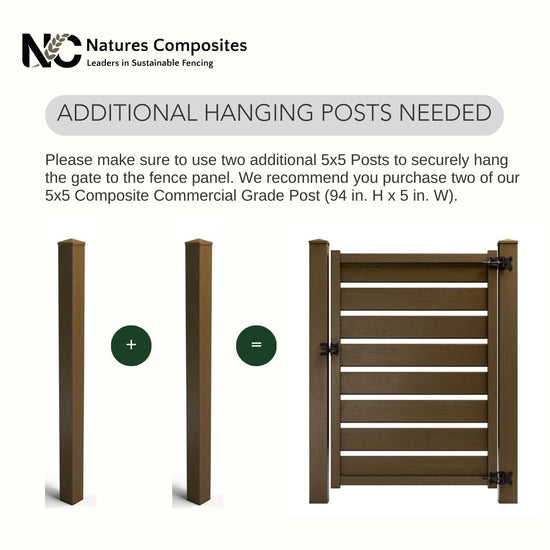 Composite Horizontal Full Size Gate – 6 ft. High x 4 ft. Wide – Sustainable, Strong, and Hidden Metal Frame for Extra Durability