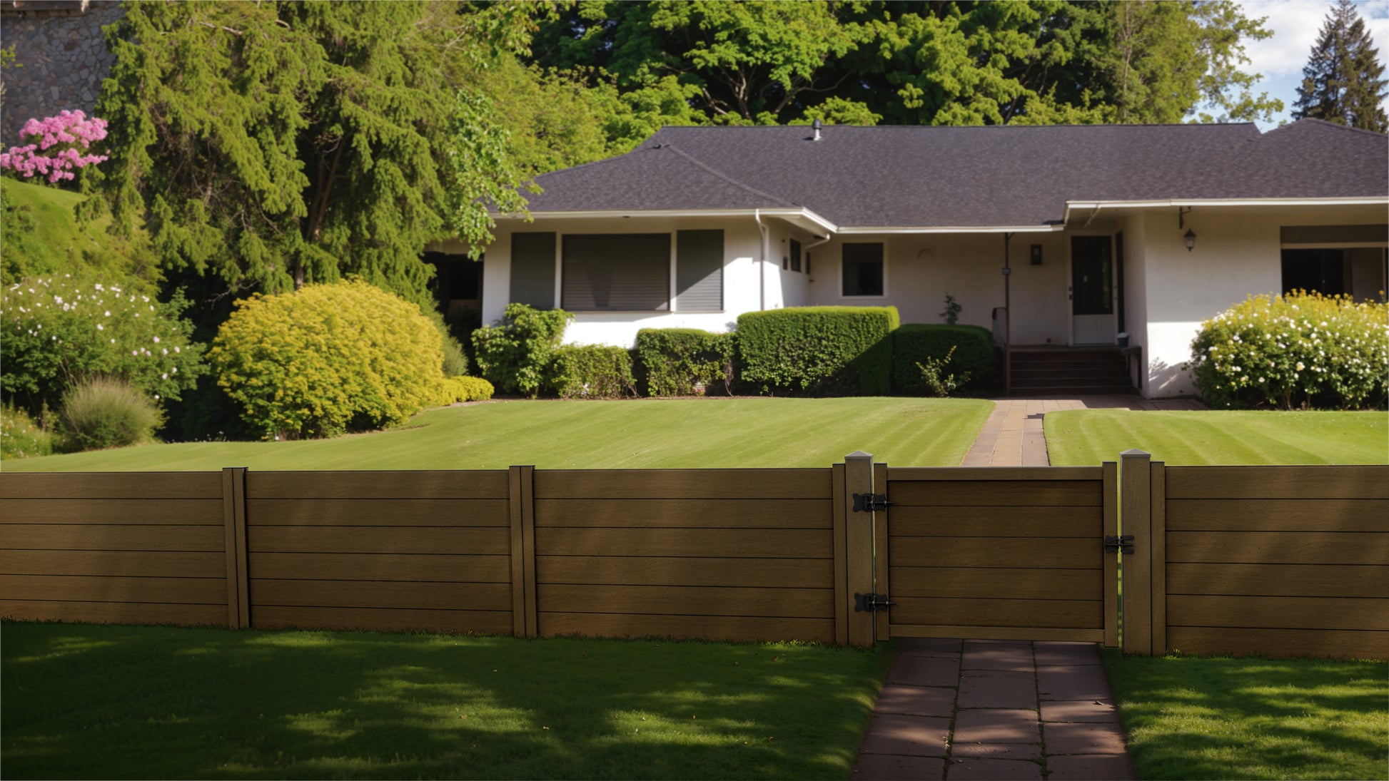 Composite Modern Horizontal Privacy Perimeter Fence Gate - 3.5 ft. H x 4 ft. W - Sustainable, Durable, Eco-Friendly, and Low-Maintenance - Made in the USA