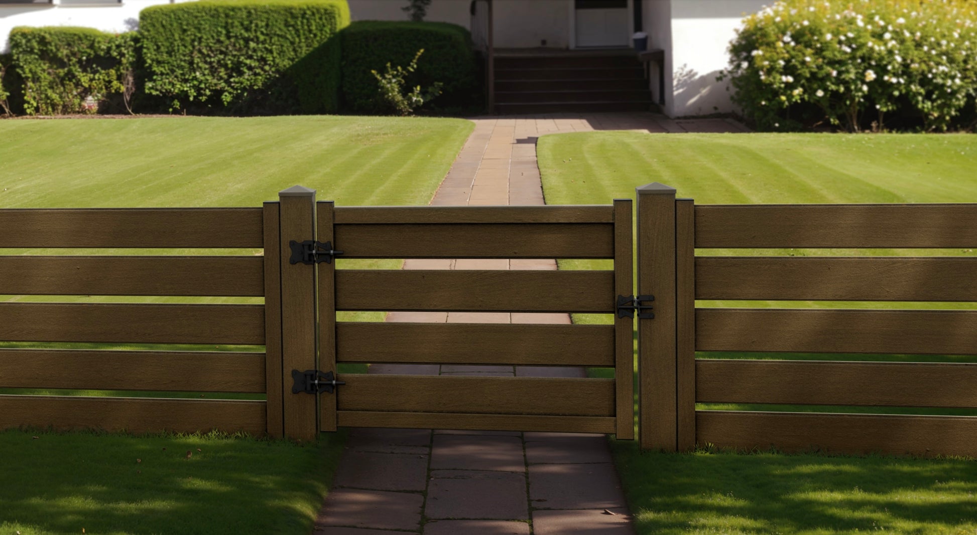 Composite Modern Horizontal Semi-Privacy Perimeter Fence Gate - 3.5 ft. H x 4 ft. W - 3.5 ft. H x 6 ft. W - Hurricane Wind, Flame Spread and Noise Reduction Rated - Durable, Eco-Friendly, and Low-Maintenance