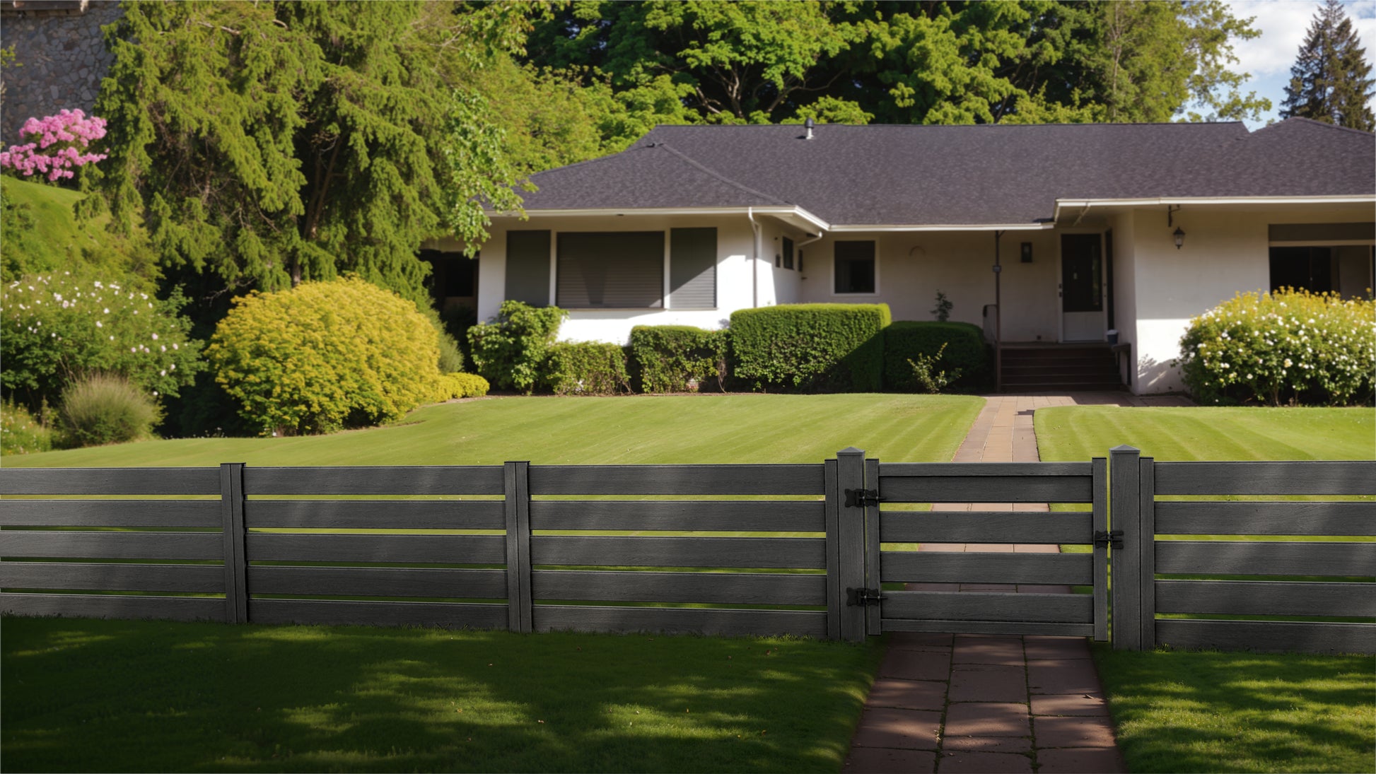 Composite Modern Horizontal Semi-Privacy Perimeter Fence Gate - 3.5 ft. H x 4 ft. W - 3.5 ft. H x 6 ft. W - Hurricane Wind, Flame Spread and Noise Reduction Rated - Durable, Eco-Friendly, and Low-Maintenance