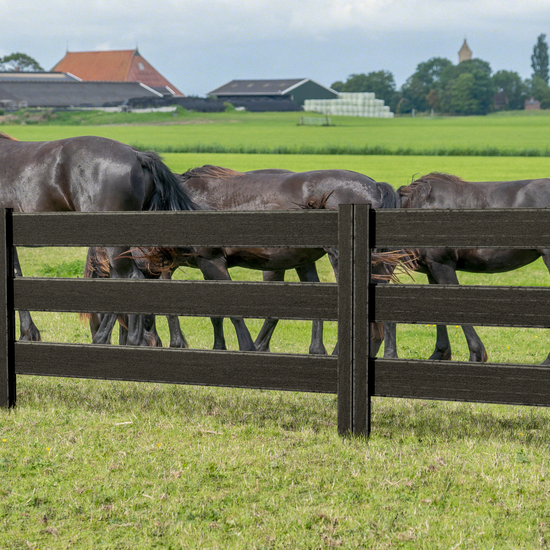 Composite Modern Three Board Ranch Rail (4 ft. H x 5.75 ft. W)– Hurricane Wind and Flame Spread Rated - Durable, Eco-Friendly, and Easy to Install