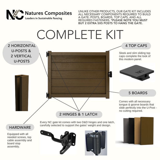 Composite Modern Horizontal Privacy Perimeter Fence Gate - 3.5 ft. H x 4 ft. W - Sustainable, Durable, Eco-Friendly, and Low-Maintenance - Made in the USA