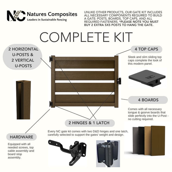 Composite Modern Horizontal Semi-Privacy Perimeter Fence Gate - 3.5 ft. H x 4 ft. W - 3.5 ft. H x 6 ft. W - Hurricane Wind, Flame Spread and Noise Reduction Rated - Durable, Eco-Friendly, and Low-Maintenance