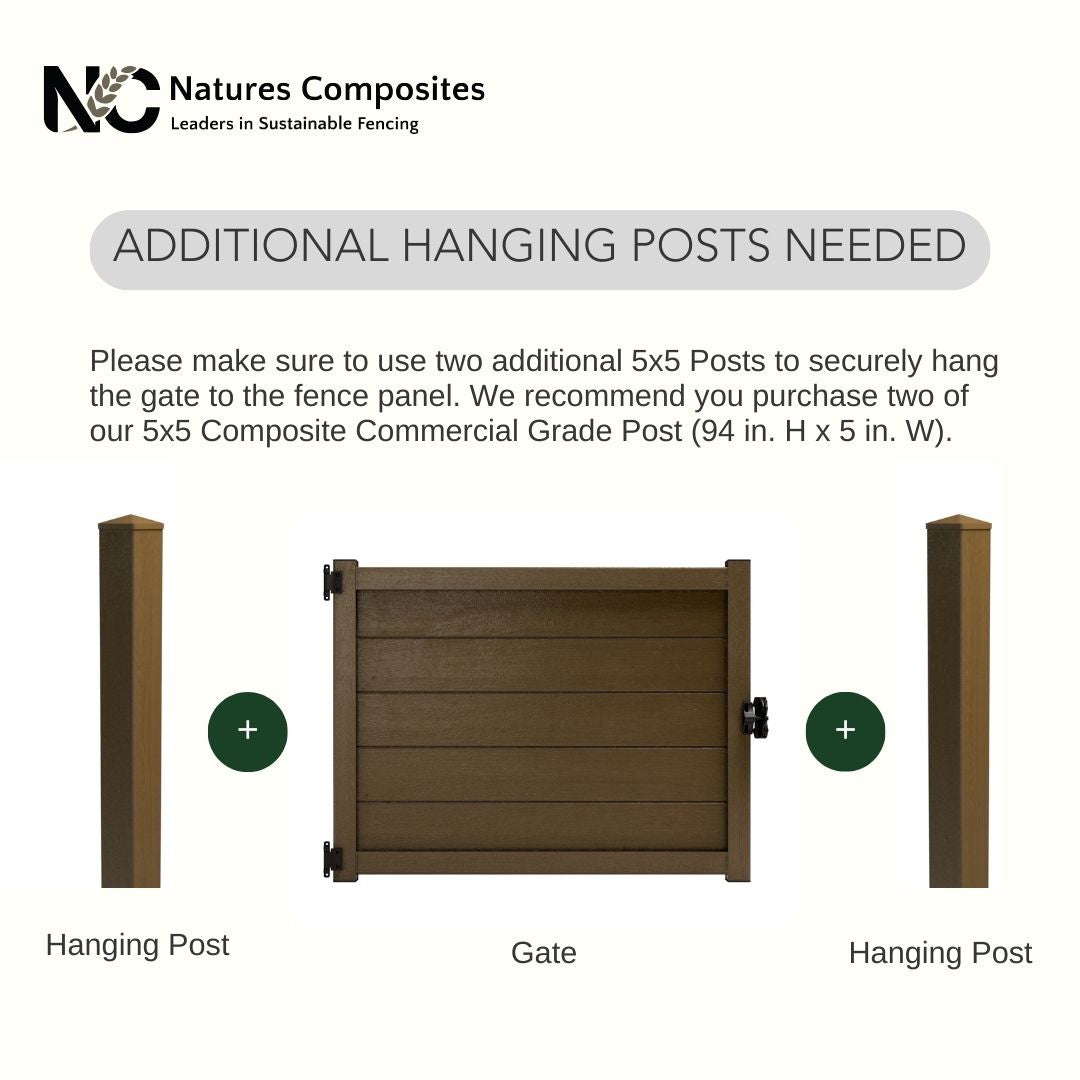 Composite Modern Horizontal Privacy Perimeter Fence Gate - 3.5 ft. H x 4 ft. W - Sustainable, Durable, Eco-Friendly, and Low-Maintenance - Made in the USA