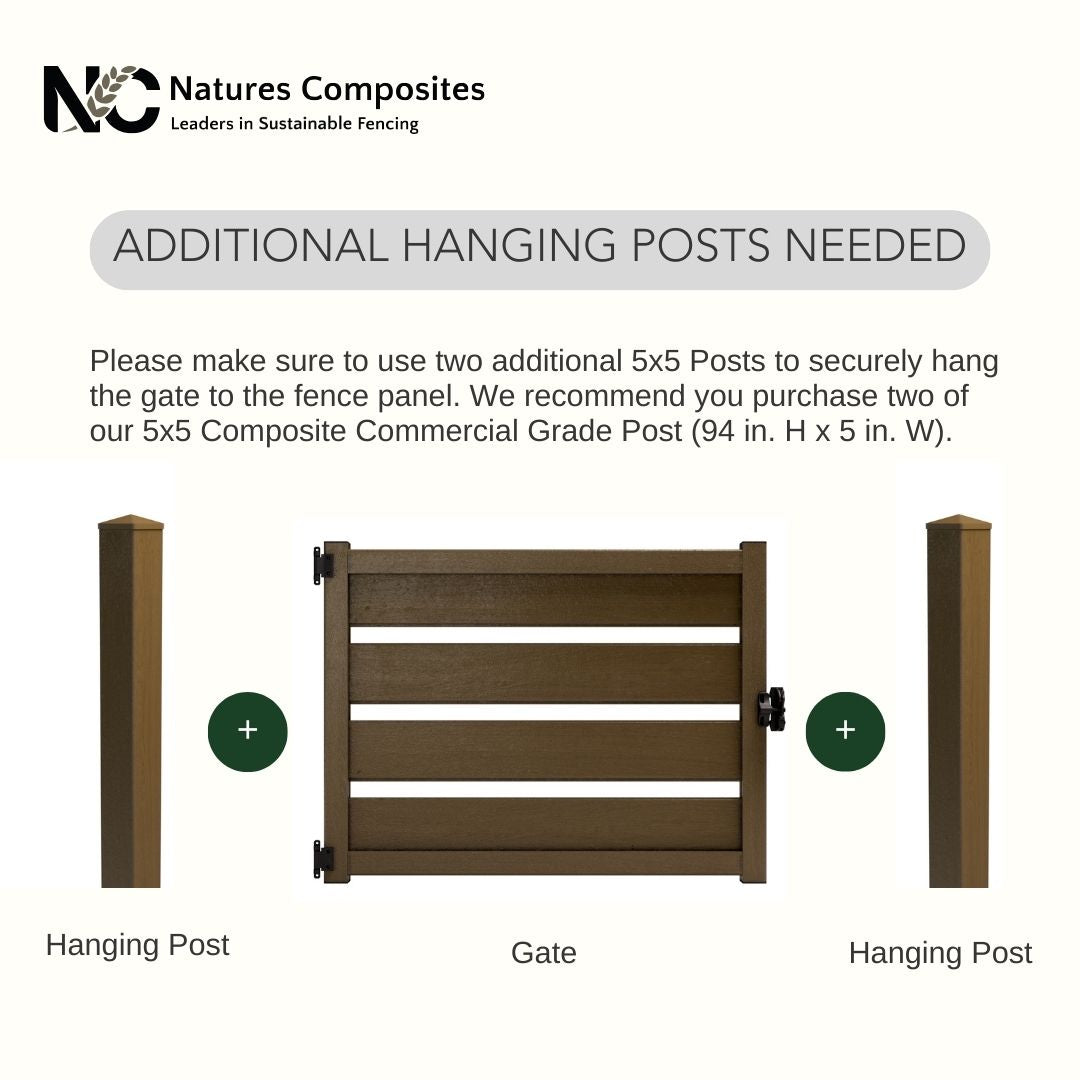 Composite Modern Horizontal Semi-Privacy Perimeter Fence Gate - 3.5 ft. H x 4 ft. W - 3.5 ft. H x 6 ft. W - Hurricane Wind, Flame Spread and Noise Reduction Rated - Durable, Eco-Friendly, and Low-Maintenance