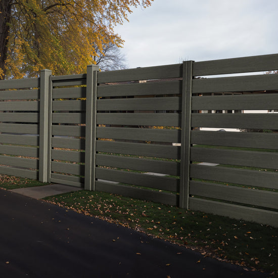 Composite Modern Horizontal Semi-Privacy Full Size Fence - 6 ft H x 6 ft W - Hurricane Wind, Flame Spread, Noise Reduction Rating - Sustainable, Durable, Eco-Friendly, and Low-Maintenance