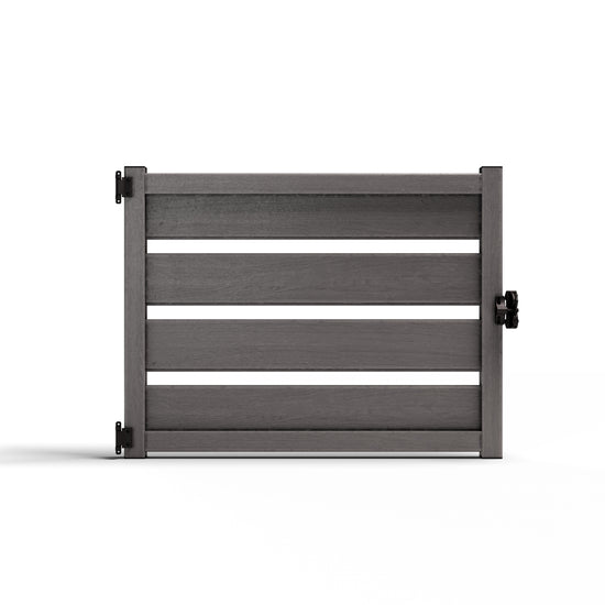 Composite Modern Horizontal Semi-Privacy Perimeter Fence Gate - 3.5 ft. H x 4 ft. W - 3.5 ft. H x 6 ft. W - Hurricane Wind, Flame Spread and Noise Reduction Rated - Durable, Eco-Friendly, and Low-Maintenance
