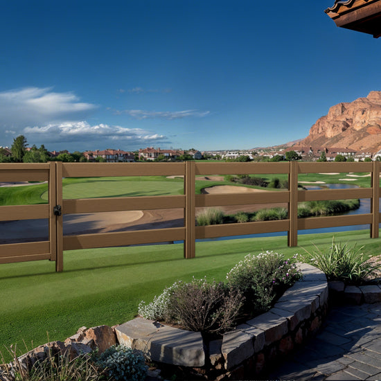 Composite Modern Three Board Ranch Rail (4 ft. H x 5.75 ft. W)– Hurricane Wind and Flame Spread Rated - Durable, Eco-Friendly, and Easy to Install