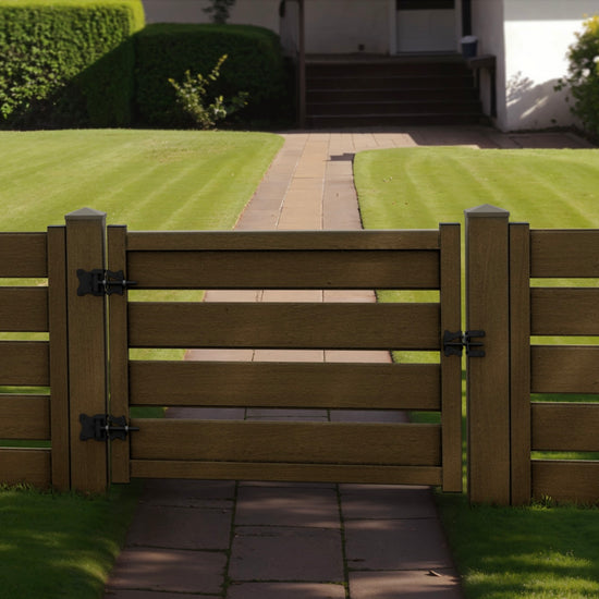 Composite Modern Horizontal Semi-Privacy Perimeter Fence Gate - 3.5 ft. H x 4 ft. W - 3.5 ft. H x 6 ft. W - Hurricane Wind, Flame Spread and Noise Reduction Rated - Durable, Eco-Friendly, and Low-Maintenance